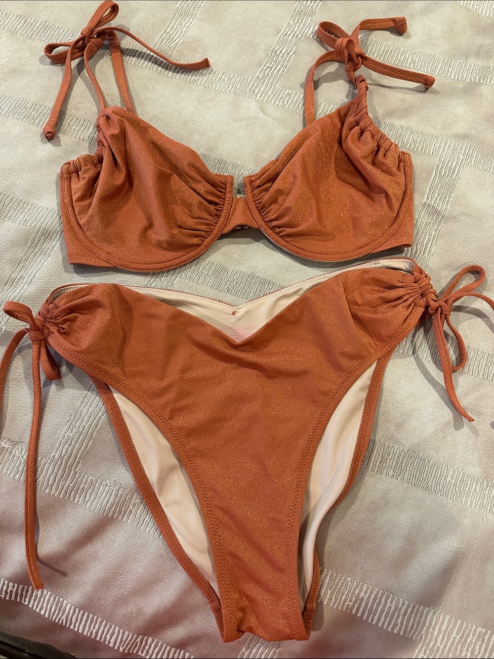 Victoria’s Secret Sparkle Rust Tie-Side Bikini Set - Women Intimates & Swim